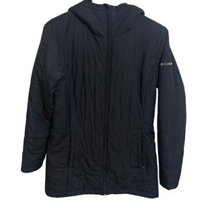 Columbia Quilted Jacket Womens Small Black Zip Hooded Outdoor Fleece Lined Coat